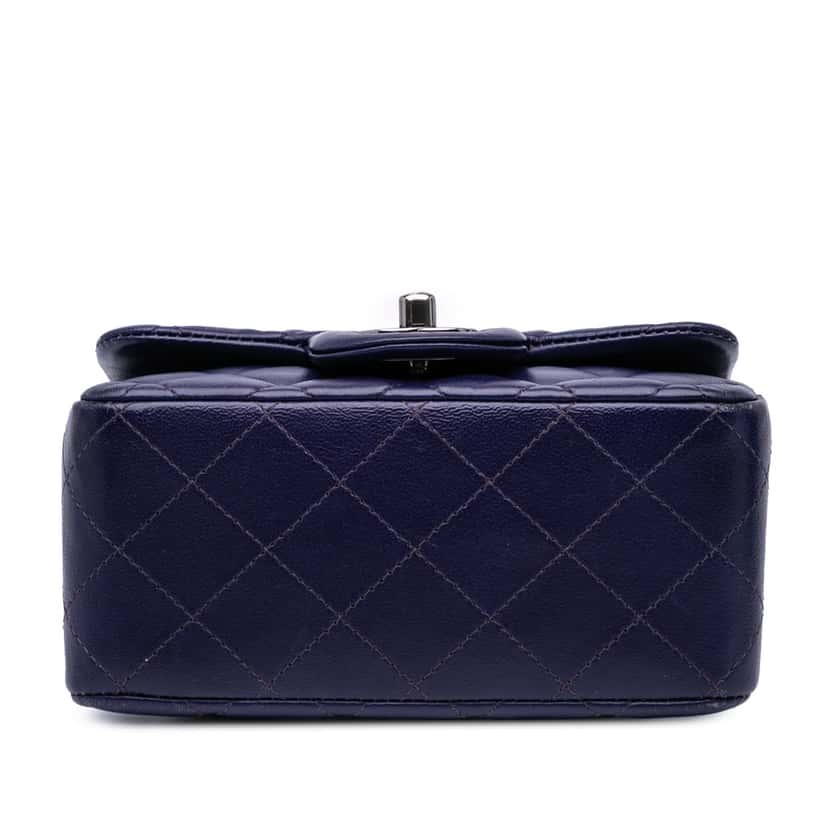 Chanel Mini Square Classic Lambskin Single Flap Blue Leather Good condition - Inside View