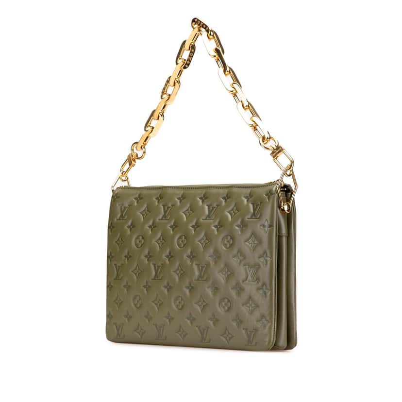 Louis Vuitton Monogram Embossed Puffy Lambskin Coussin MM Brown Leather Good condition - Back View