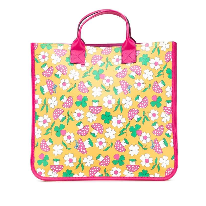 Gucci Childrens Canvas Flower and Mushroom Tote Yellow Canvas Good condition - Front View