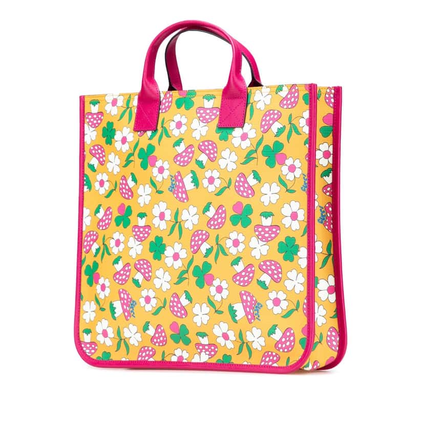Gucci Childrens Canvas Flower and Mushroom Tote Yellow Canvas Good condition - Back View