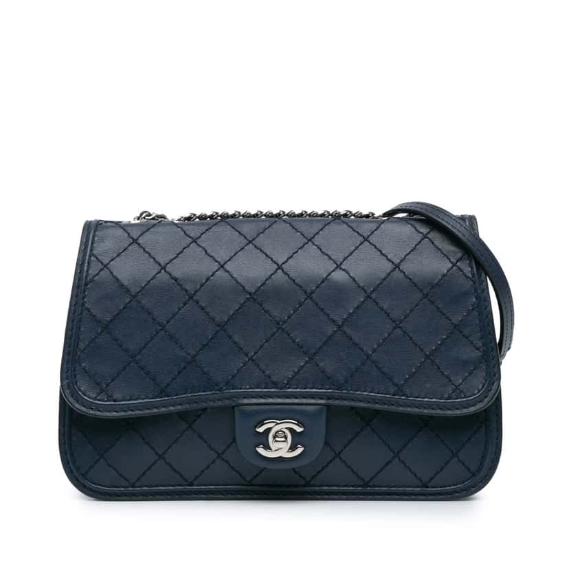 Chanel Medium Stitched Calfskin Citizen Flap Blue Leather Good condition - Front View