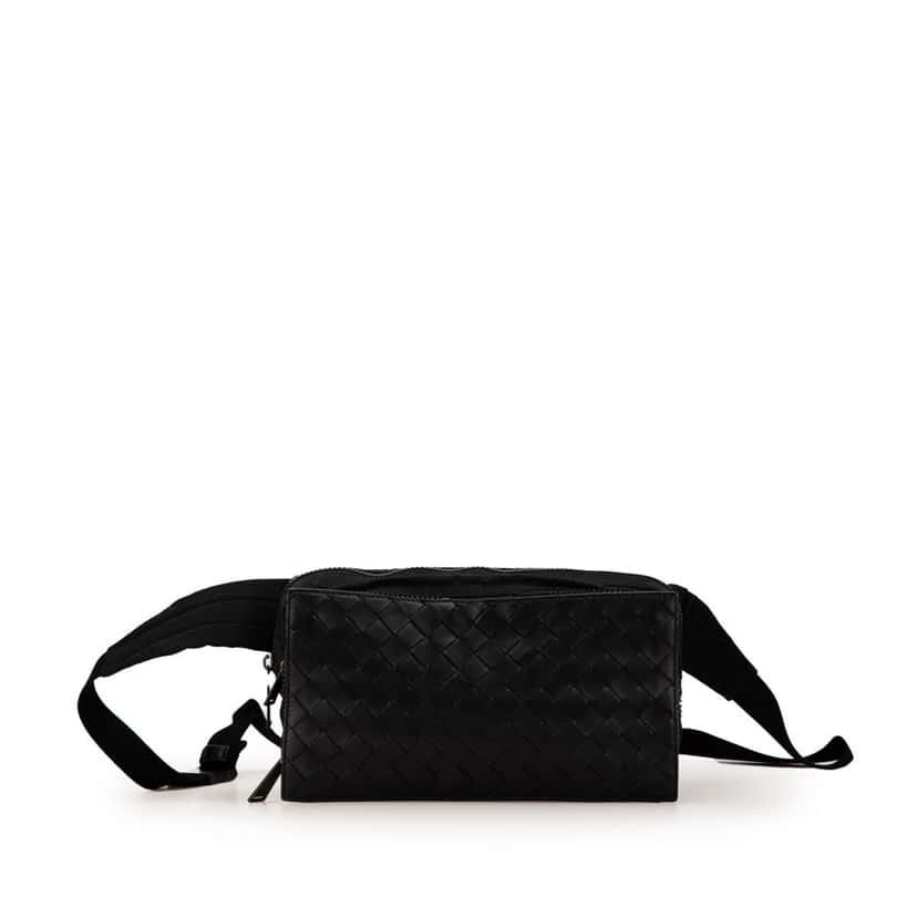 Bottega Veneta Nylon and Calfskin Intrecciato Belt Bag Black Good condition - Front View