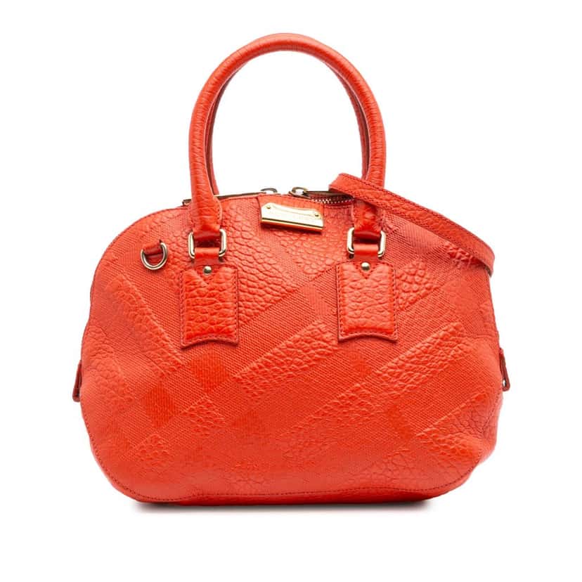 Burberry Heritage Grain Check Embossed Orchard Bowling Bag Red Leather Good condition - Front View