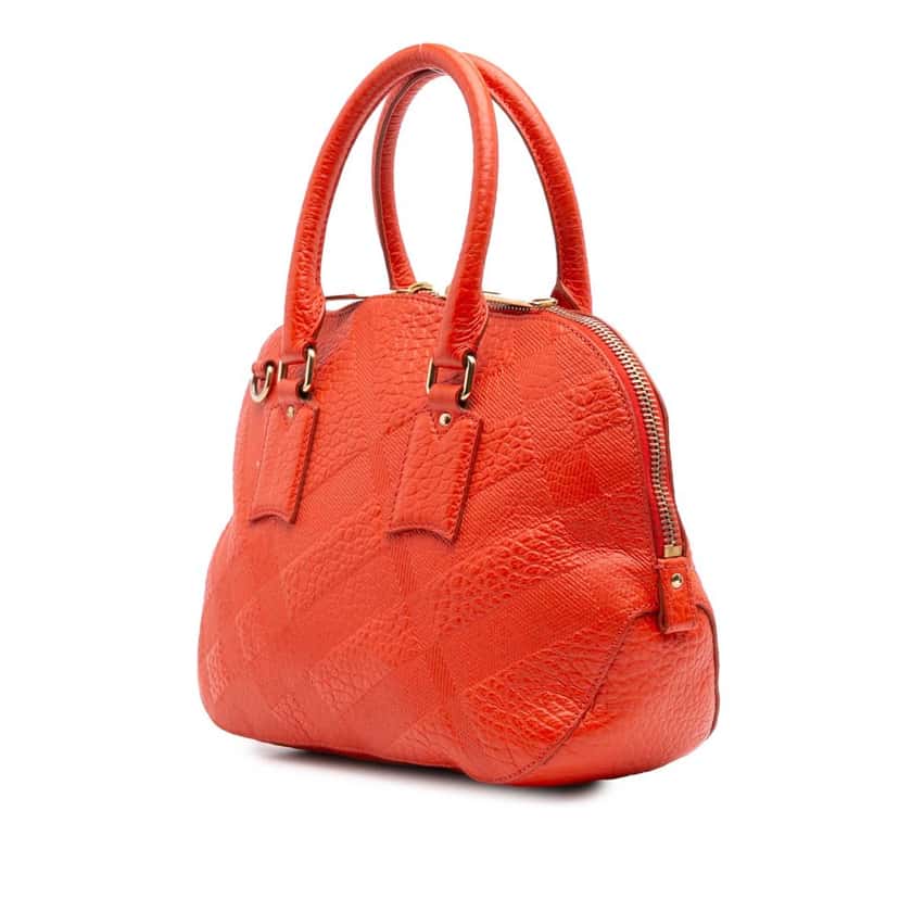 Burberry Heritage Grain Check Embossed Orchard Bowling Bag Red Leather Good condition - Back View