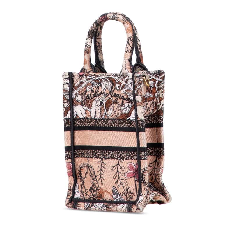 Dior Mini Embroidered Canvas Jardin Magique Vertical Book Tote Pink Canvas Good condition - Back View