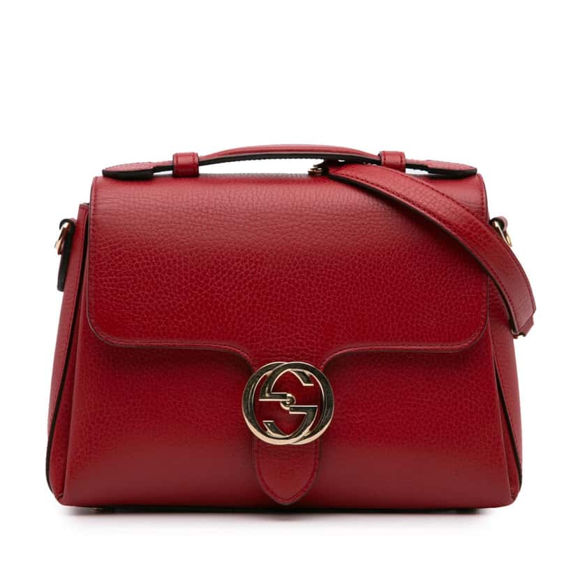 Gucci Small Dollar Calf Interlocking G Satchel Red Leather Good condition - Front View
