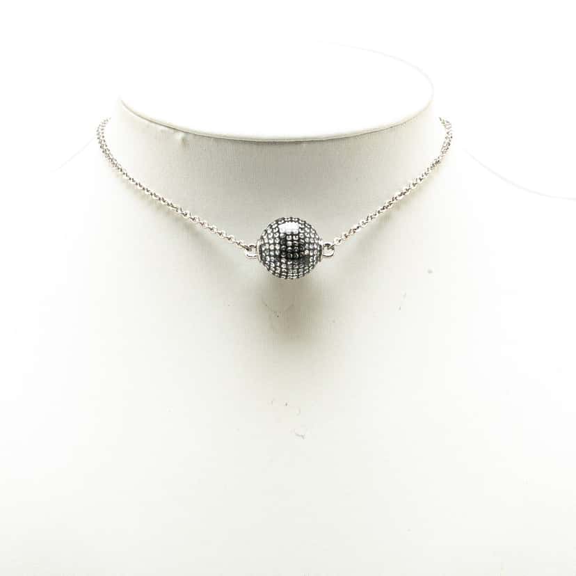 Chanel Silver Mirror Ball Pendant Necklace Silver Silver Good condition - Model View