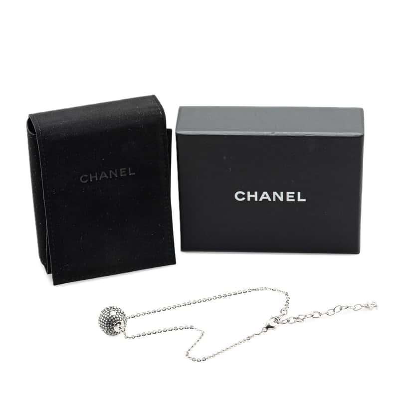 Chanel Silver Mirror Ball Pendant Necklace Silver Silver Good condition - Box View