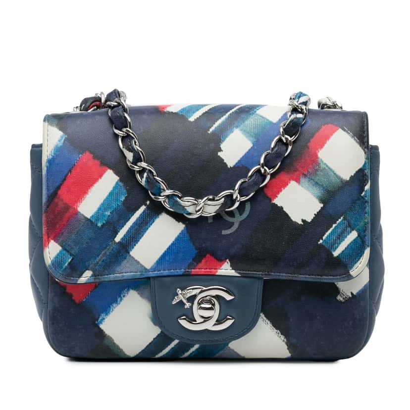 Chanel Mini Square Classic Airlines Printed Lambskin Single Flap Blue Leather Good condition - Front View