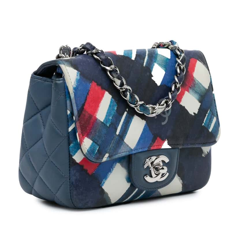 Chanel Mini Square Classic Airlines Printed Lambskin Single Flap Blue Leather Good condition - Back View