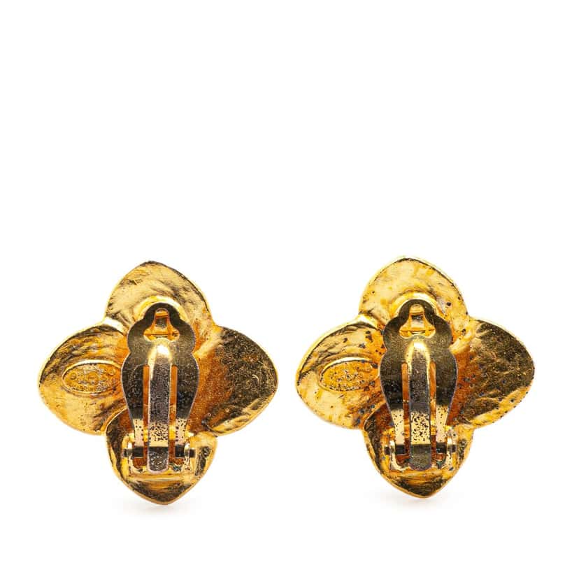 Chanel Gold Plated CC Clover Clip On Earrings Gold Metal Good condition - Back View