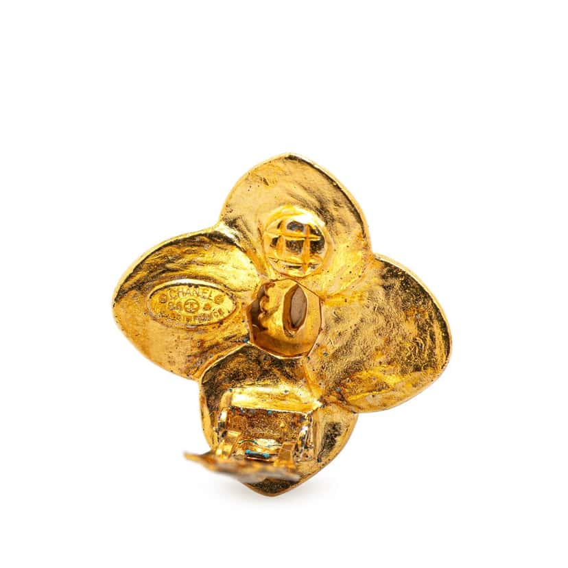 Chanel Gold Plated CC Clover Clip On Earrings Gold Metal Good condition - Inside View
