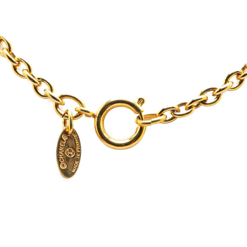 Chanel Gold Plated CC Quilted Pendant Necklace Gold Metal Good condition - Back View