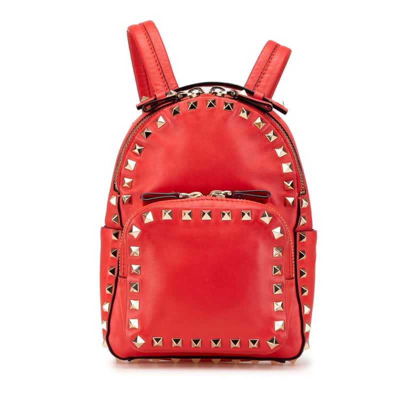 Valentino Mini Calfskin Rockstud Backpack Red Leather Good condition - Front View