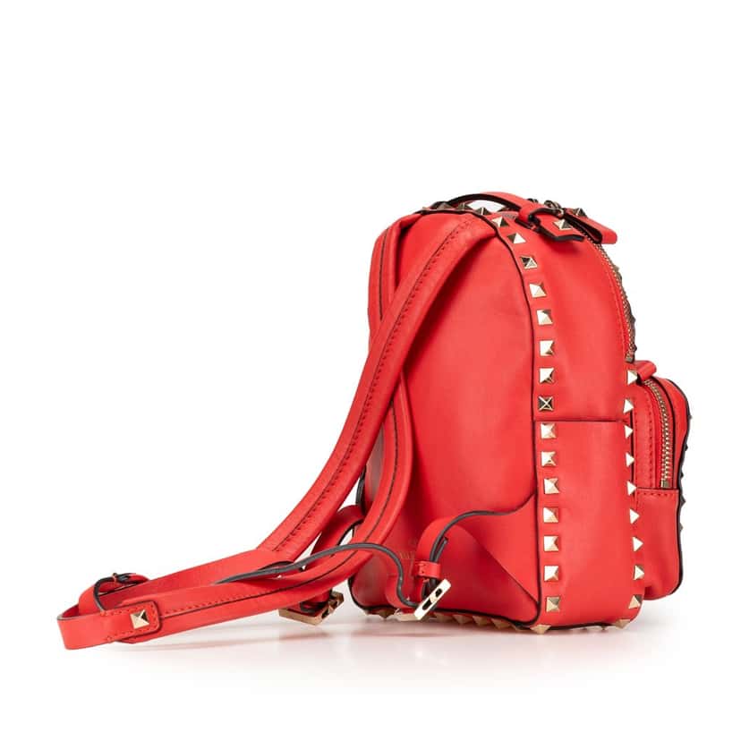 Valentino Mini Calfskin Rockstud Backpack Red Leather Good condition - Back View