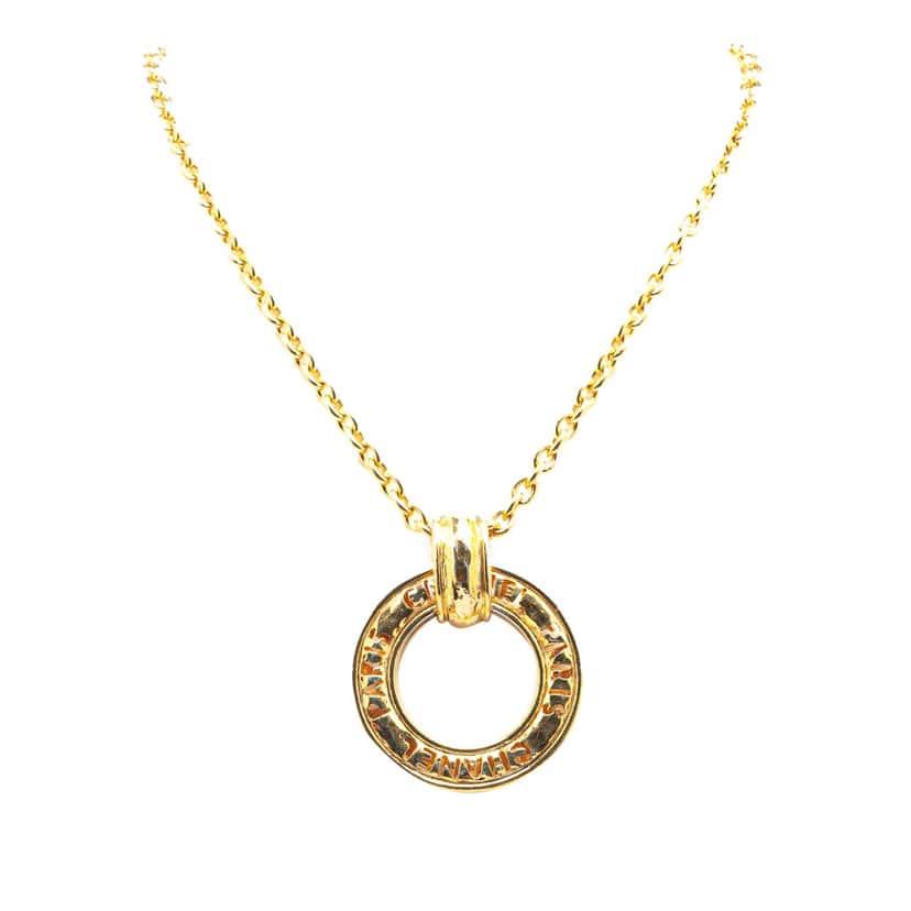 Chanel Gold Plated Circle Logo Pendant Necklace Gold Metal Good condition - Front View