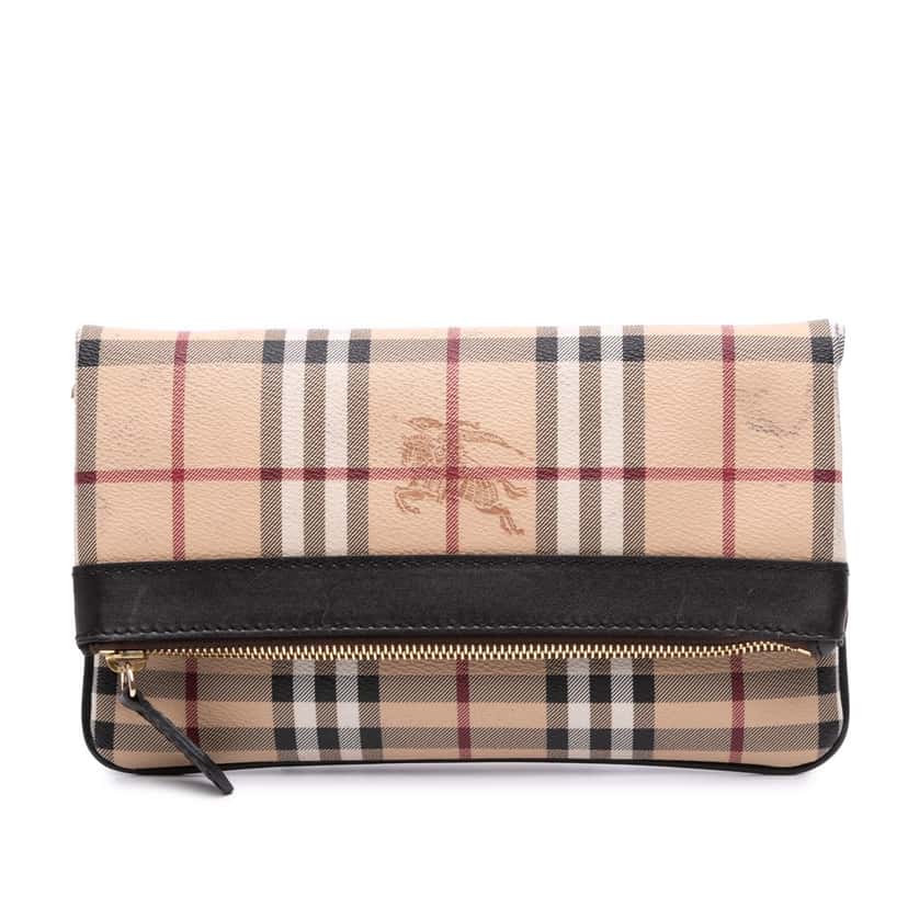 Burberry Haymarket Check Coated Canvas Adeline Fold over Clutch Brown Canvas Good condition - Front View