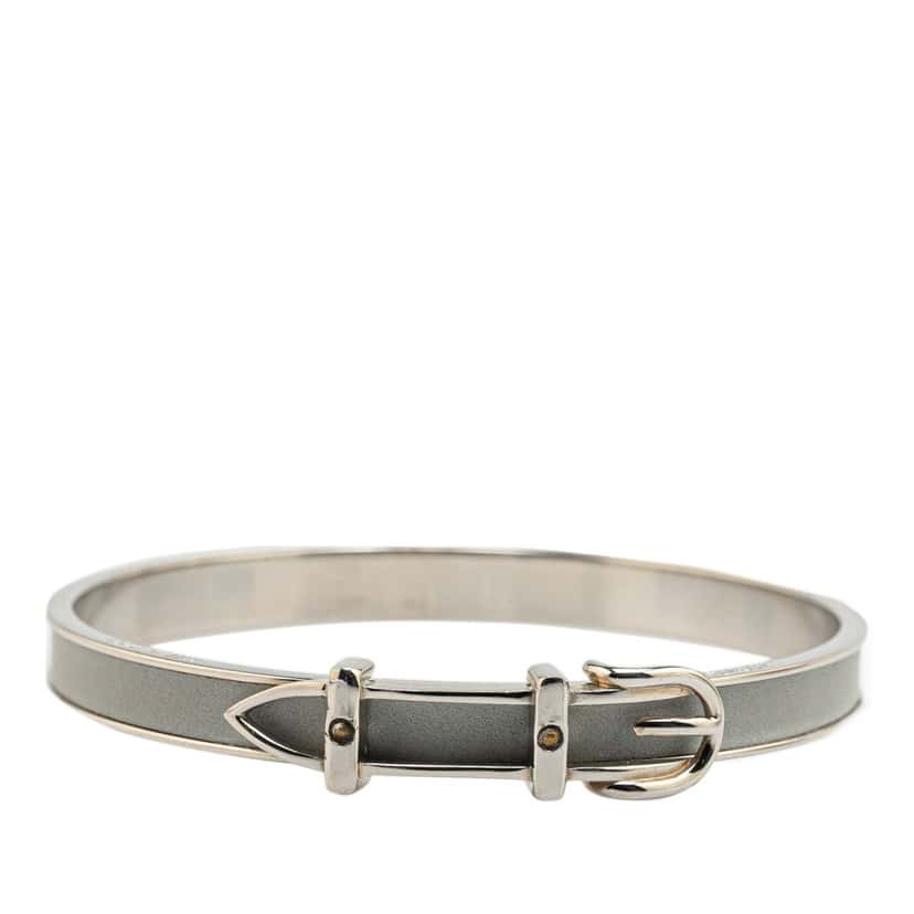 Hermès Palladium Plated Leather Belt Buckle Bangle Grey Leather Good condition - Front View