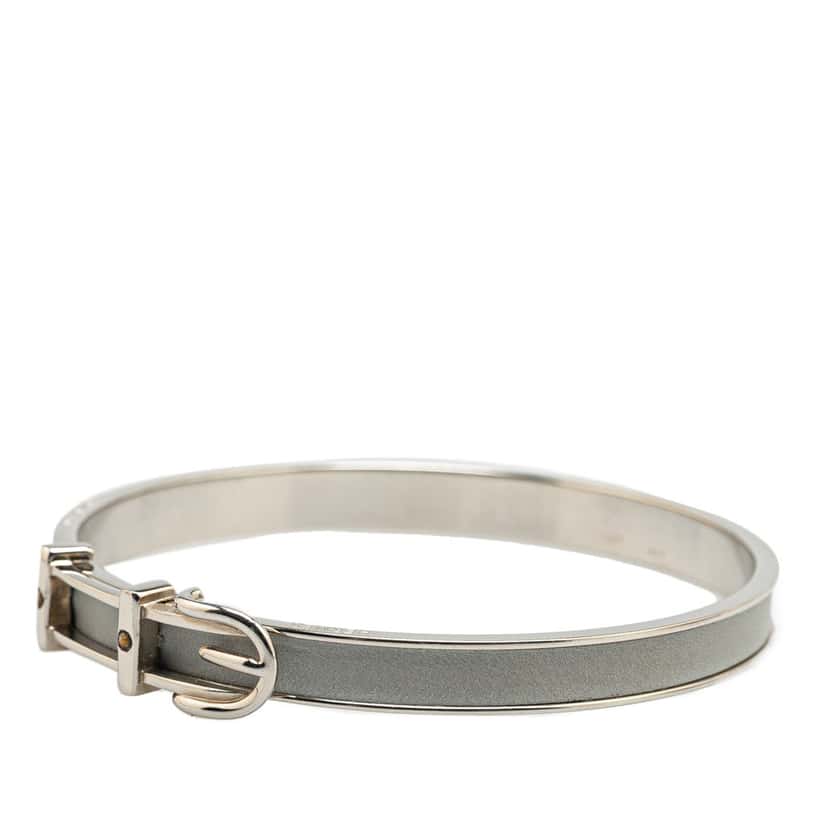 Hermès Palladium Plated Leather Belt Buckle Bangle Grey Leather Good condition - Back View