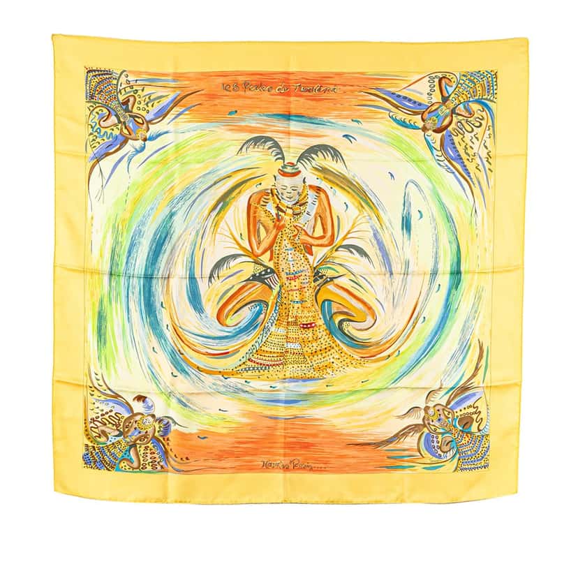 Hermès Les Perles de Turkana Silk Scarf Yellow Silk Good condition - Front View