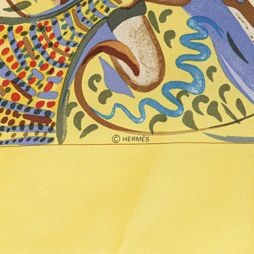 Hermès Les Perles de Turkana Silk Scarf Yellow Silk Good condition - Inside View
