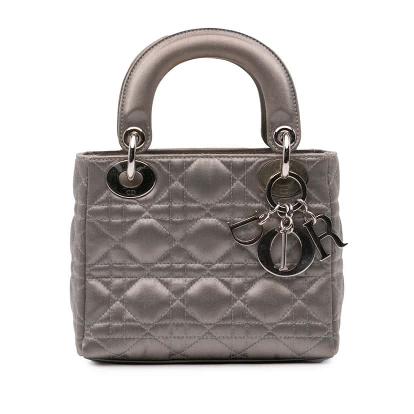 Dior Mini Satin Cannage Lady Dior Grey Satin Good condition - Front View