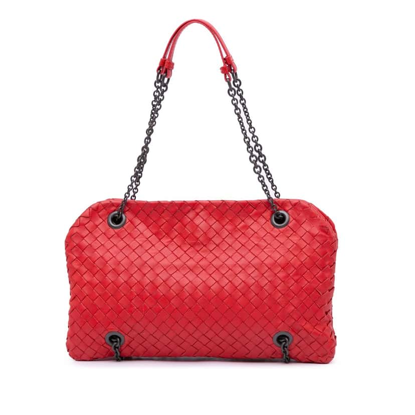 Bottega Veneta Nappa Intrecciato Duo Shoulder Bag Red Leather Good condition - Front View