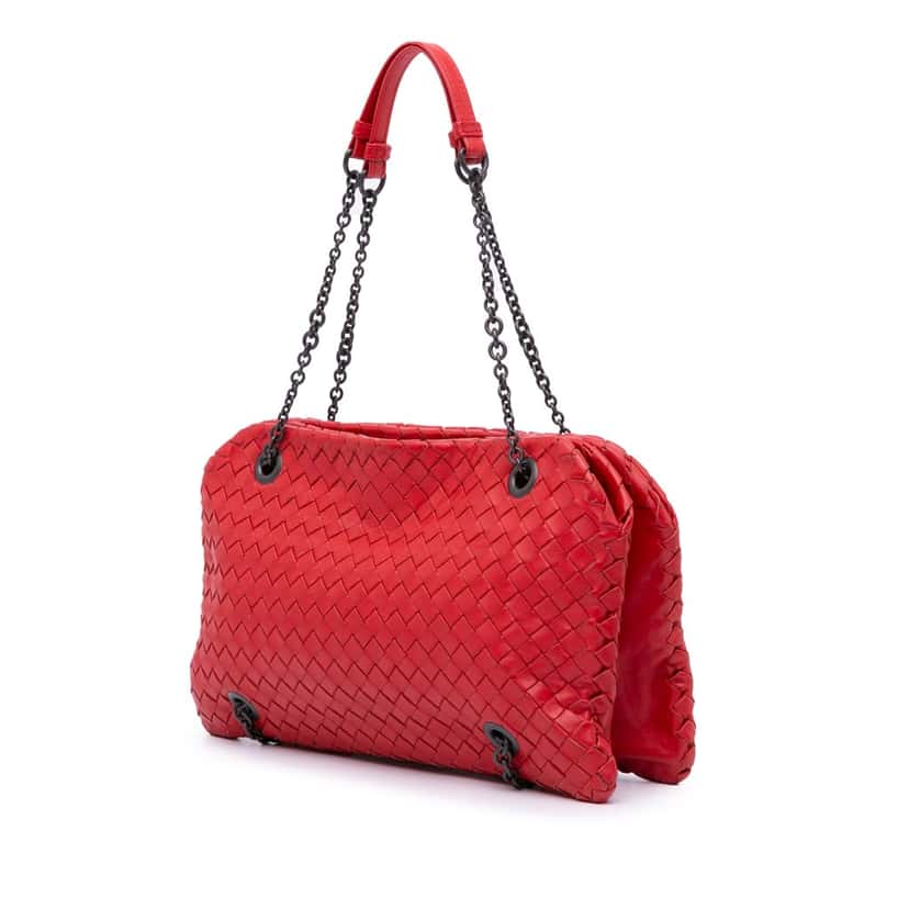 Bottega Veneta Nappa Intrecciato Duo Shoulder Bag Red Leather Good condition - Back View