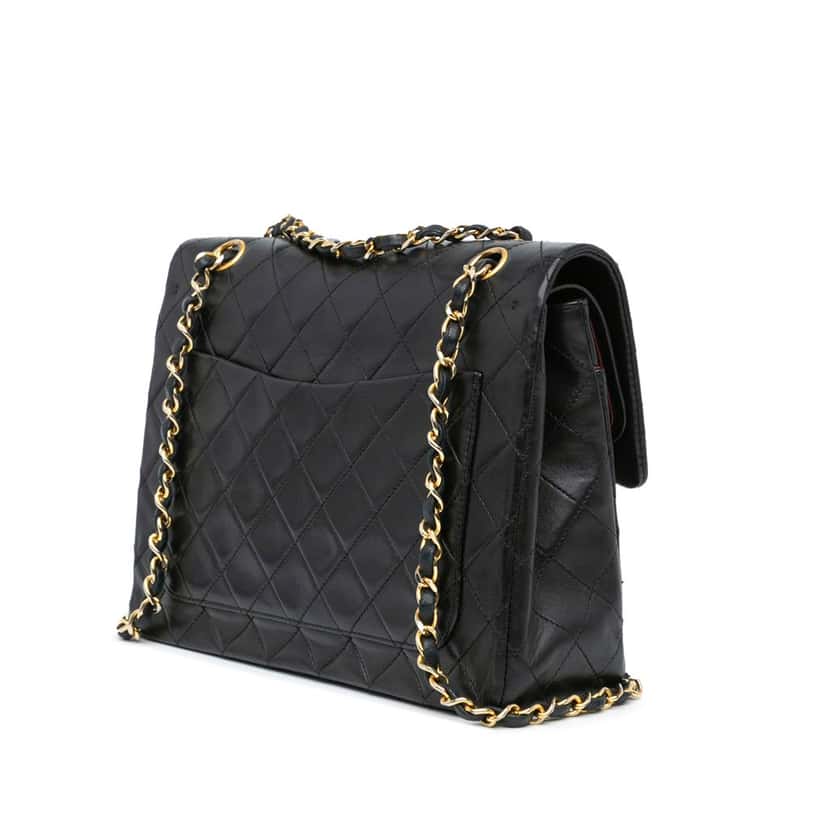 Chanel Medium Tall Classic Lambskin Double Flap Black Leather Good condition - Back View