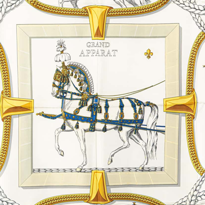Hermès Grand Apparat Silk Scarf White Silk Good condition - Inside View