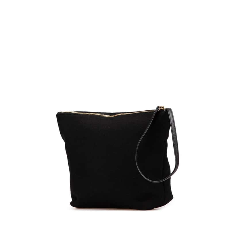 Saint Laurent Wool Embroidered Rive Gauche Pouch Black Wool Good condition - Back View