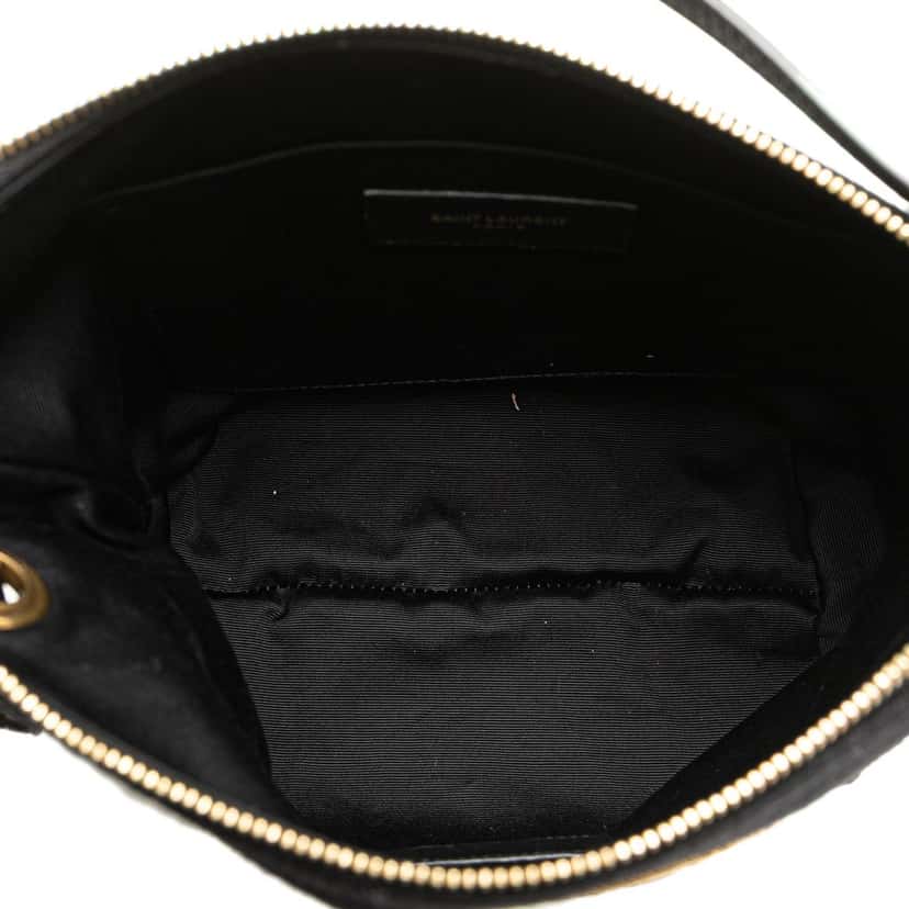 Saint Laurent Wool Embroidered Rive Gauche Pouch Black Wool Good condition - Model View