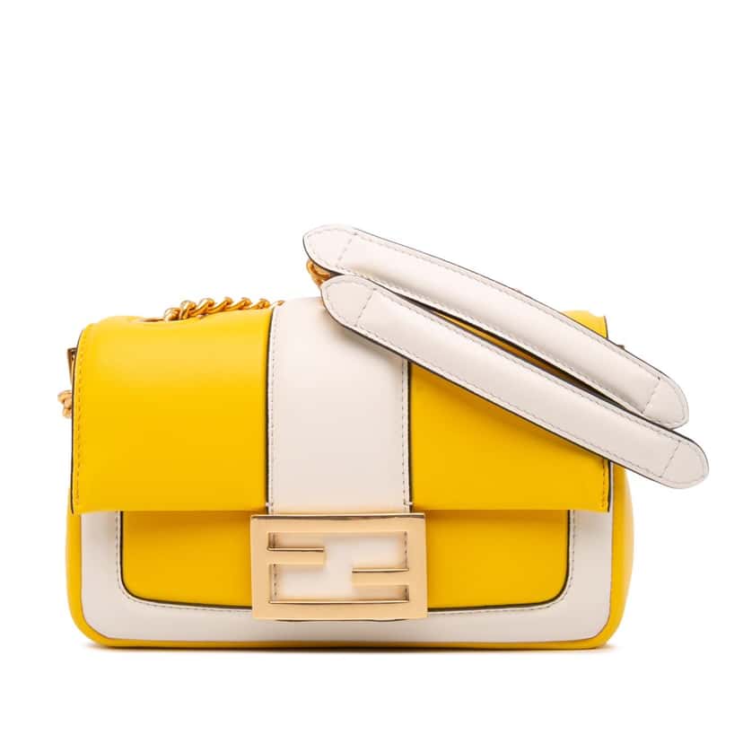 Fendi Mini Bicolor Nappa Apolo Chain Baguette Shoulder Bag Yellow Leather Good condition - Front View