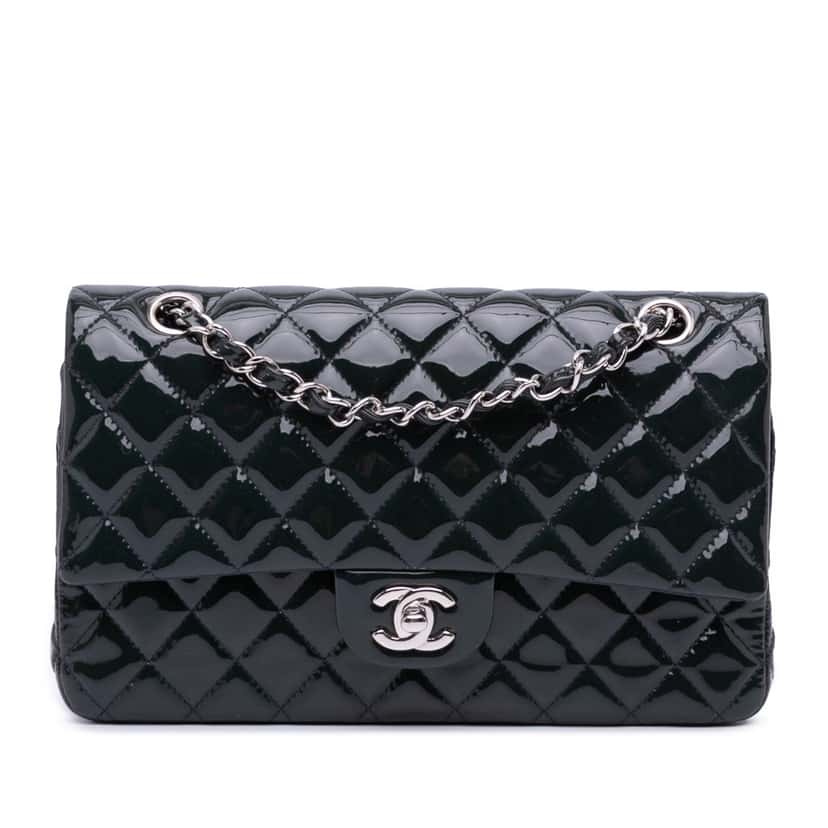 Chanel Medium Classic Patent Double Flap Blue Leather Good condition - Front View