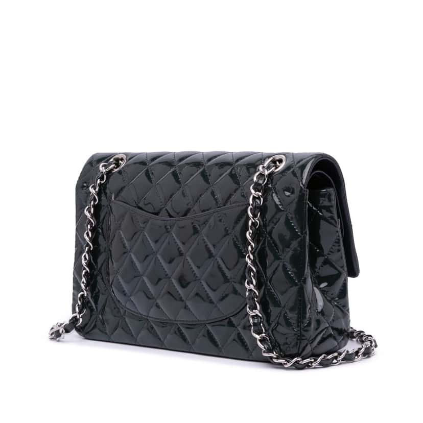 Chanel Medium Classic Patent Double Flap Blue Leather Good condition - Back View