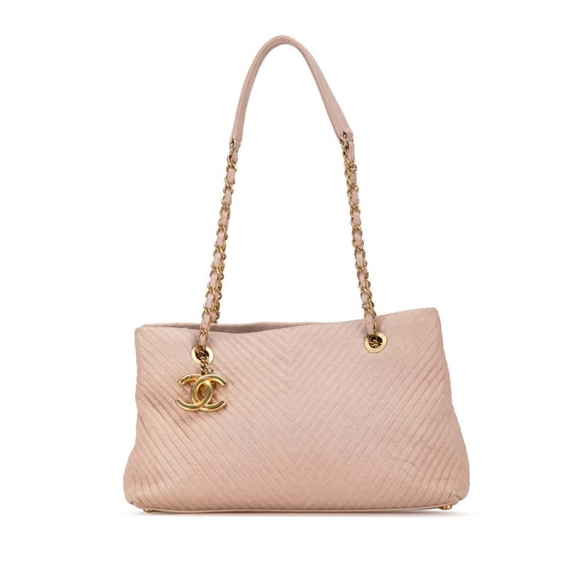Chanel Large Chevron Calfskin Surpique Tote Pink Leather Very good condition - Front View