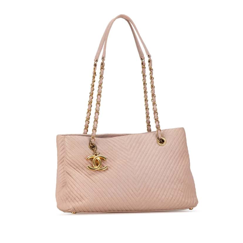Chanel Large Chevron Calfskin Surpique Tote Pink Leather Very good condition - Back View