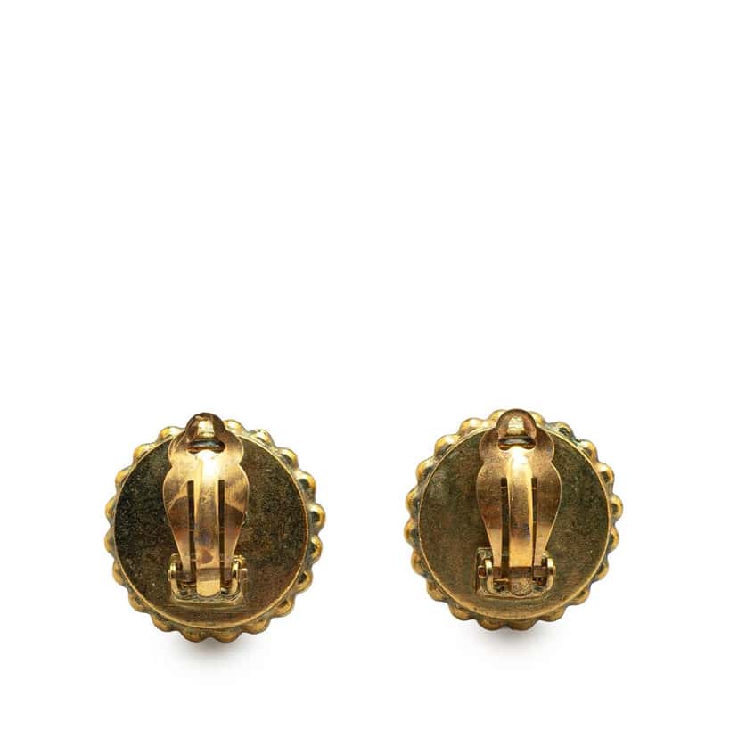 Chanel Gold Plated Acrylic CC Button Clip on Earrings Gold Metal Good condition - Back View