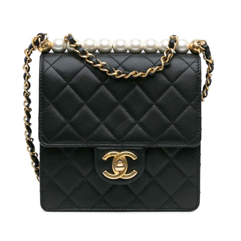 Chanel Small Lambskin Chic Pearls Flap Black Leather Good condition - Front View