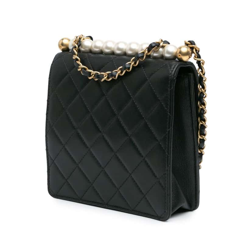 Chanel Small Lambskin Chic Pearls Flap Black Leather Good condition - Back View