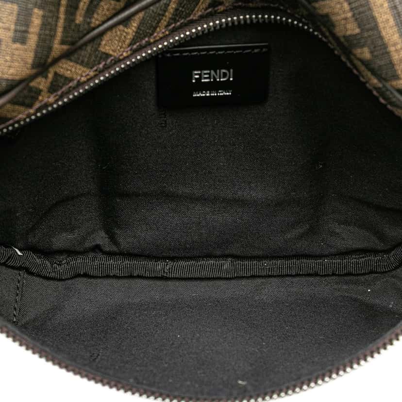 Fendi Shiny Glazed Fabric Vitello Cover FF 1974 Logo Belt Bag Brown Canvas Good condition - Model View