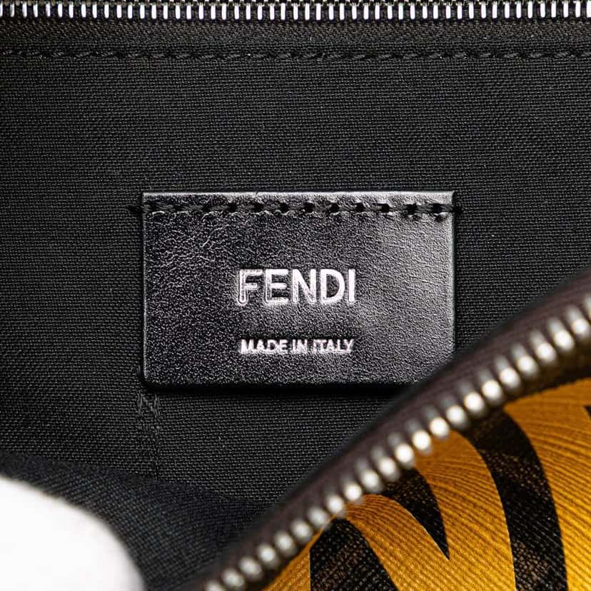 Fendi Shiny Glazed Fabric Vitello Cover FF 1974 Logo Belt Bag Brown Canvas Good condition - Box View