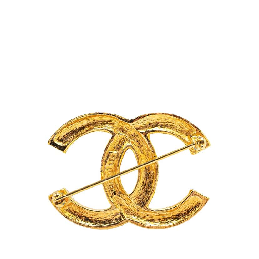 Chanel Gold Plated Rhinestone CC Brooch Gold Metal Good condition - Back View