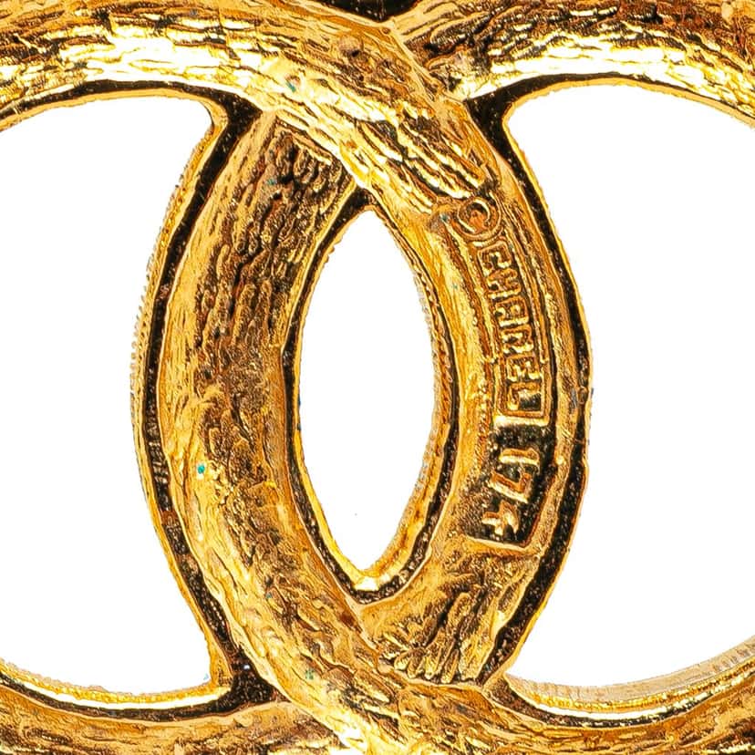 Chanel Gold Plated Rhinestone CC Brooch Gold Metal Good condition - Inside View