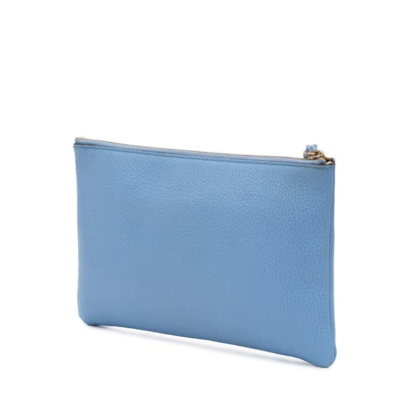 Gucci Calfskin Bamboo Clutch Blue Leather Good condition - Back View