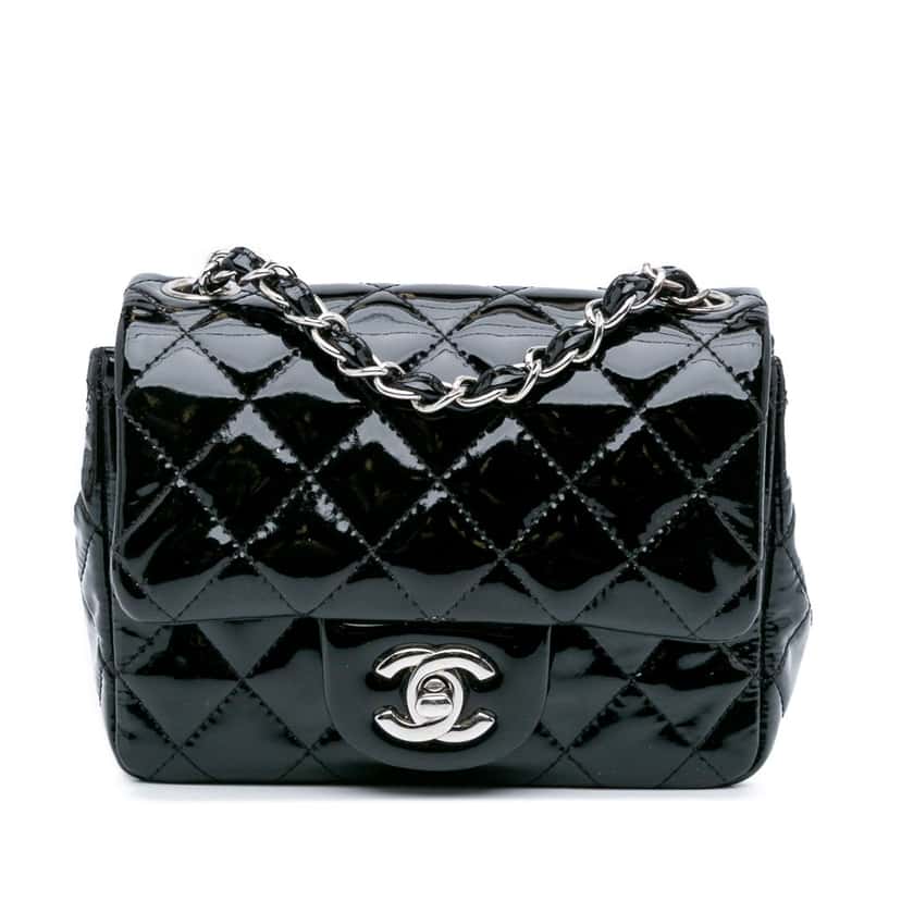Chanel Mini Square Classic Patent Single Flap Black Leather Good condition - Front View