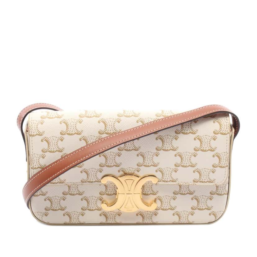 Celine Triomphe Coated Canvas Claude Shoulder Bag White Canvas Good condition - Front View