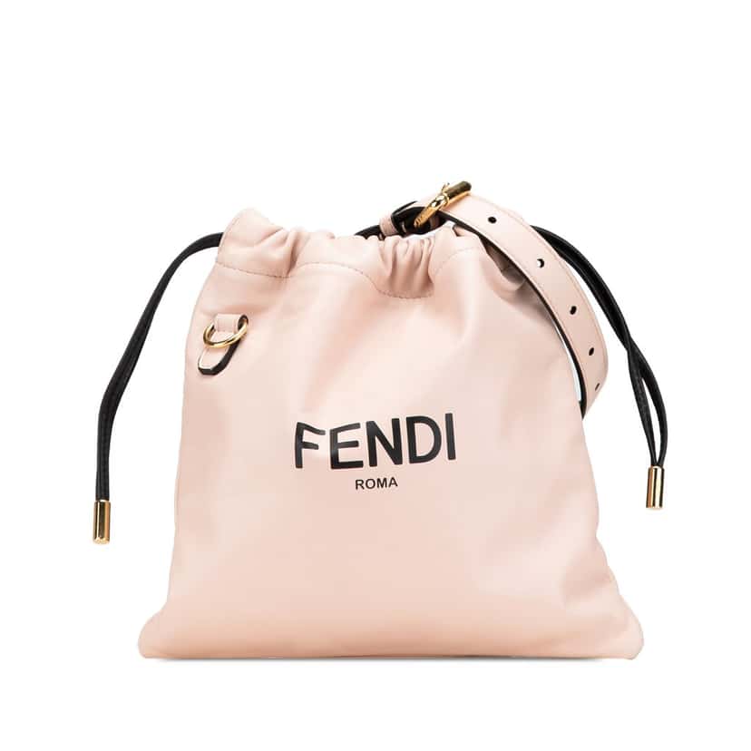 Fendi Small Leather Logo Drawstring Crossbody Pink Leather Good condition - Front View