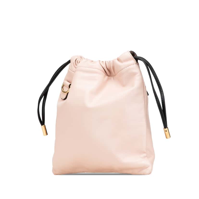 Fendi Small Leather Logo Drawstring Crossbody Pink Leather Good condition - Back View