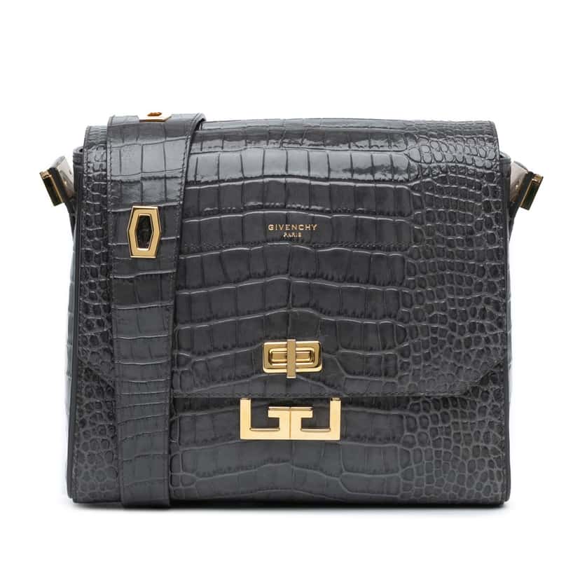 Givenchy Medium Croc Embossed Eden Crossbody Grey Leather Good condition - Front View